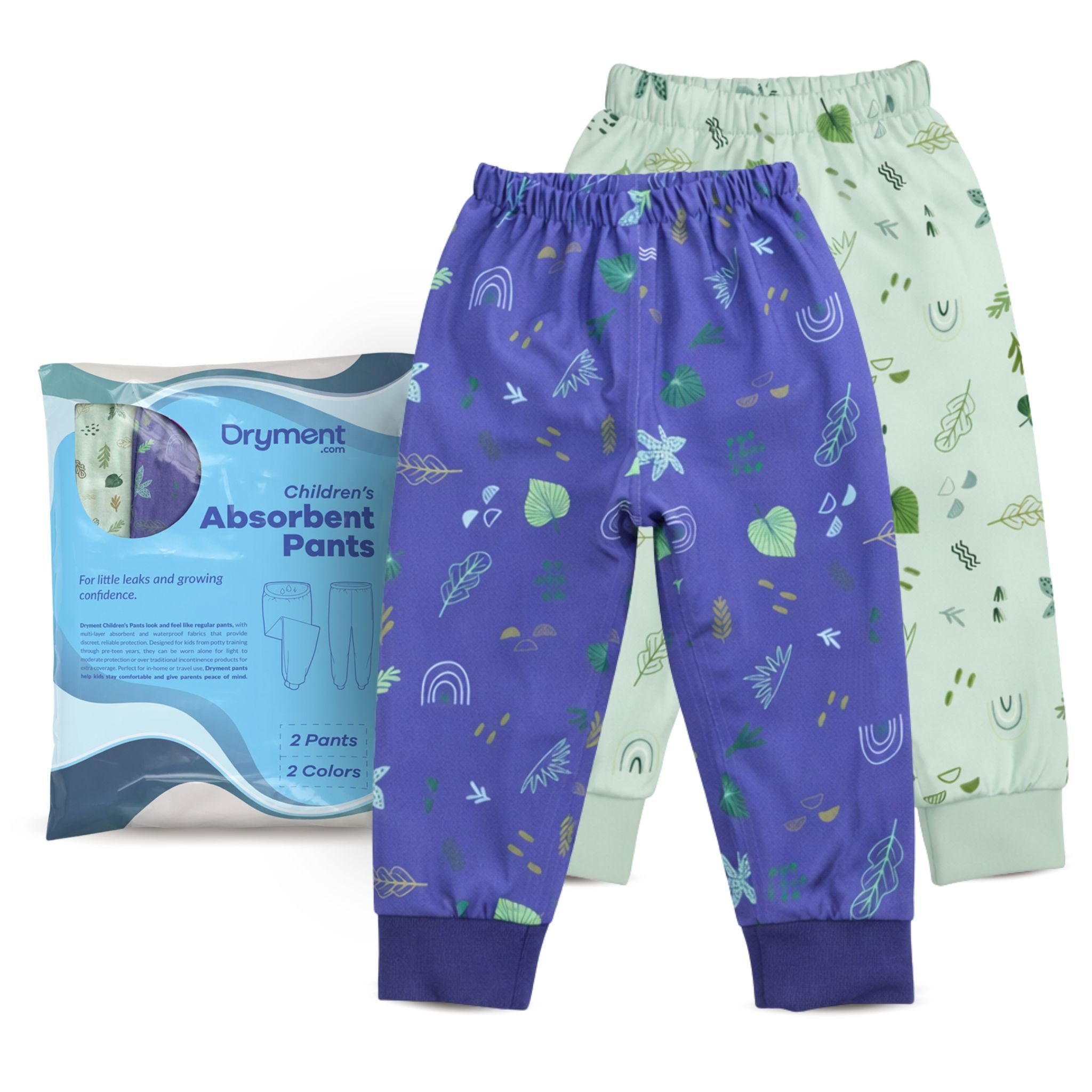 Dryment Kids Absorbent Pants - 2 Pack (Blue & Green)